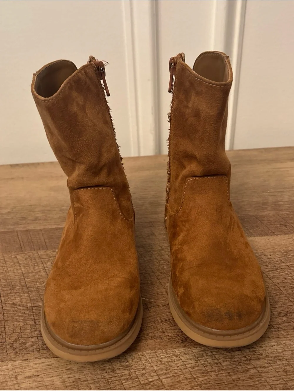 Cat & Jack Tan Suede Kids Zip Boots